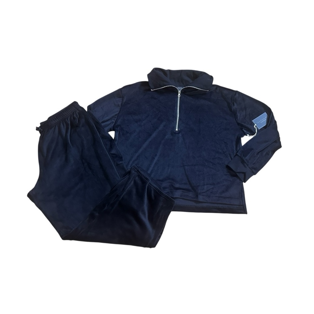 House of Harlow 1960 Women's Pajama 2pc Sleep Set Pants/Quarter Zip Black XL